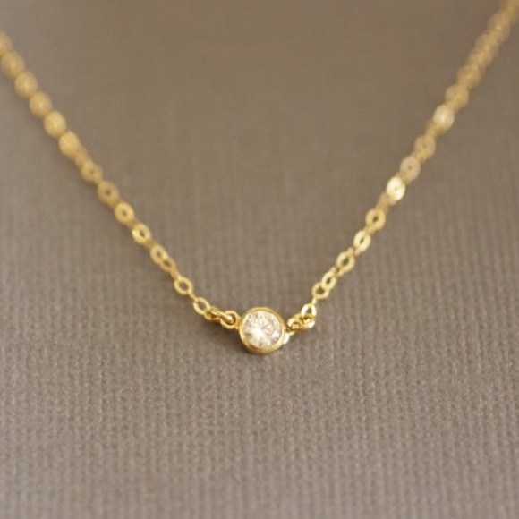 Dainty 14k Gold Floating Tiny CZ Diamond Necklace - Picture 2 of 4